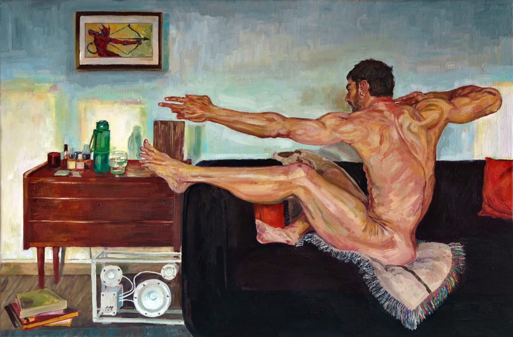 Archer on a Sofa, 2025 by Clément Louis. Oil on linen