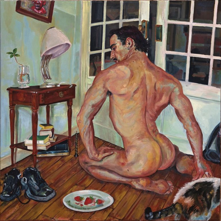 Kneeling figure, 2025 by Clément Louis. Oil on linen